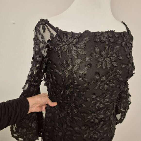 Lauren Flower Applique Witchy Cocktail Dress with Bell Sleeves - Picture 4 of 11